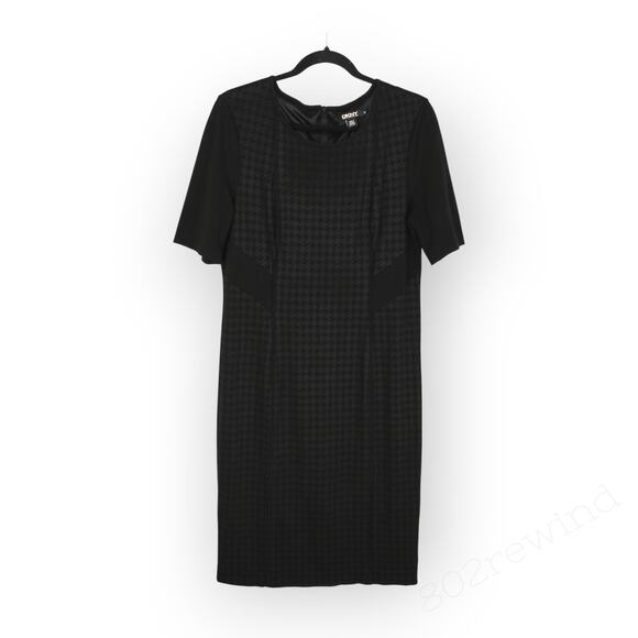 Sz14 DKNY Houndstooth Ponte Stretch Sheath KneeLength Slimming ShortSleeve - Picture 12 of 12